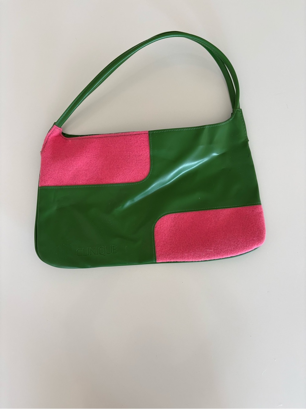 Clinique Green and Pink Colorblock Shoulder Bag